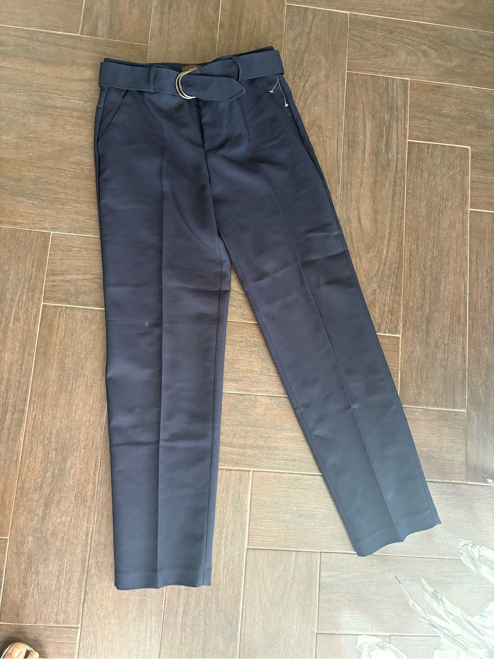 crosby. Navy Slim Dress Chinos with Fabric D-Ring Belt